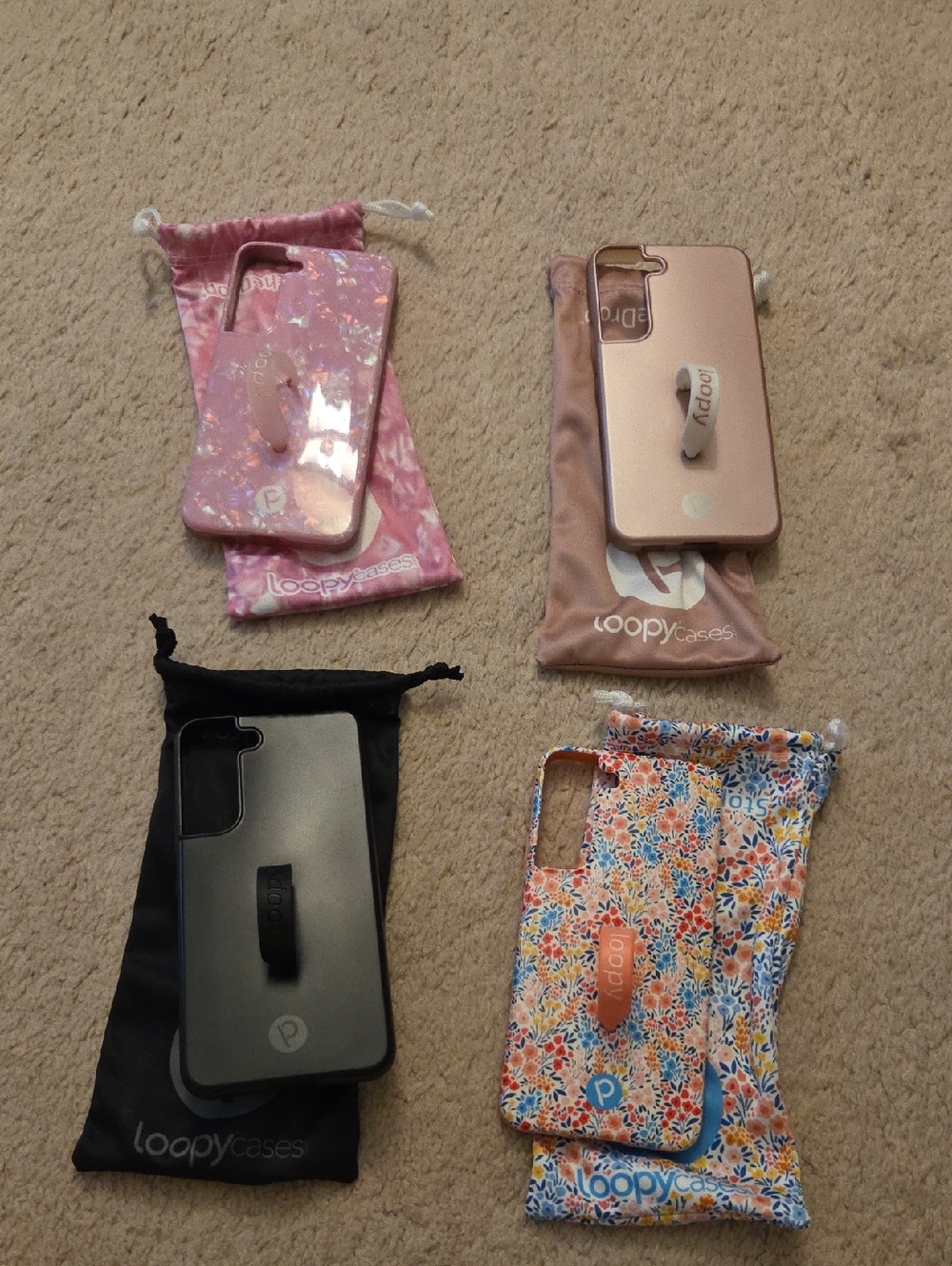 Loopy Cases Rose Gold, Pink Iridescent, Black and Floral Phone Case Set